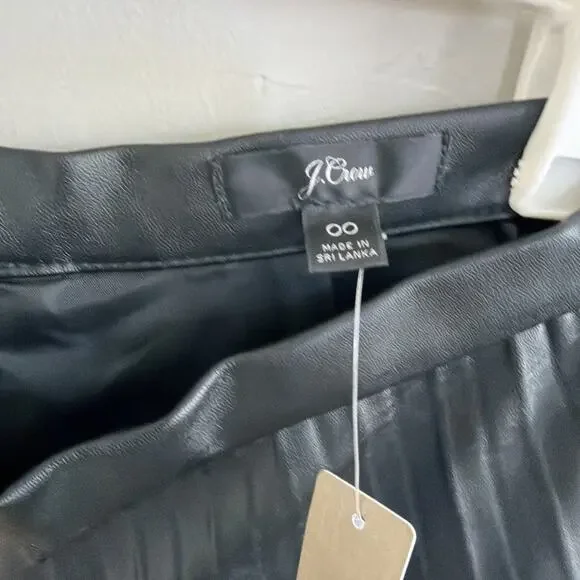 NWT J.Crew Women Black Faux Vegan Leather Pleated Knee Length Skirt Size 00 - Picture 5 of 10